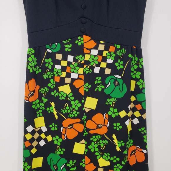 Vintage 70s Puritan Forever Young Mod Floral Geometric Sleeveless Maxi Dress M - Picture 5 of 9